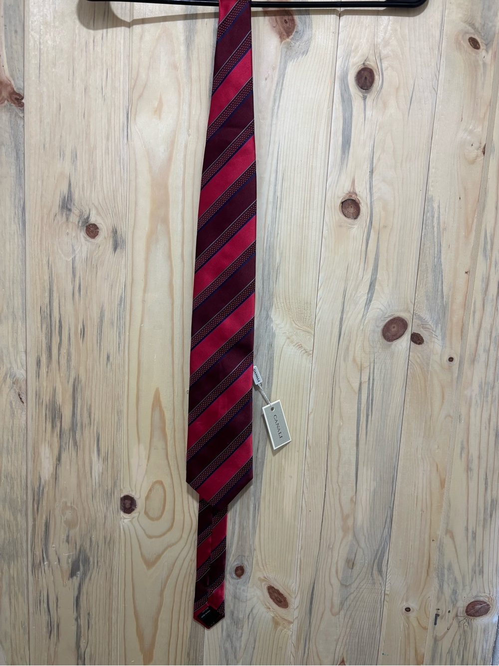 Canali Red and Burgundy Striped Silk Tie